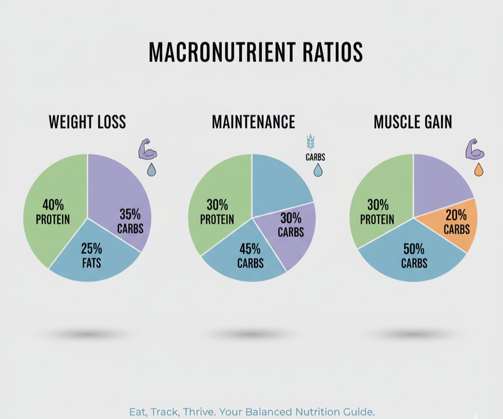 Macro planning flatlay with calculator and meal prep