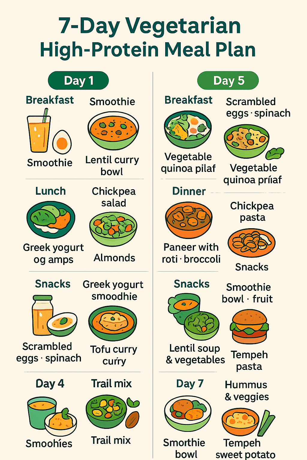 Vegetarian meal plan collage